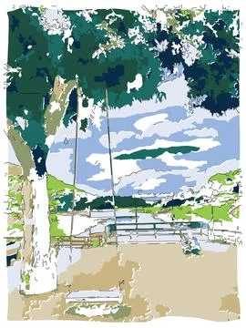 Tree swing in park Illustrazione stock