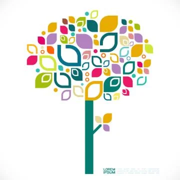 Tree symbol with mix geometric pattern concept isolated on white. Stock Illustration