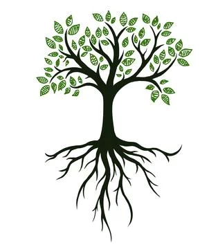 Tree Symbol with Roots, Real Hand Drawing, Vector Illustration Stock Illustration