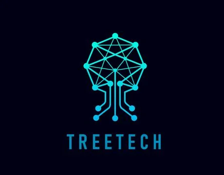 Tree tech icon, polygon microcircuit digital plant 库存插图