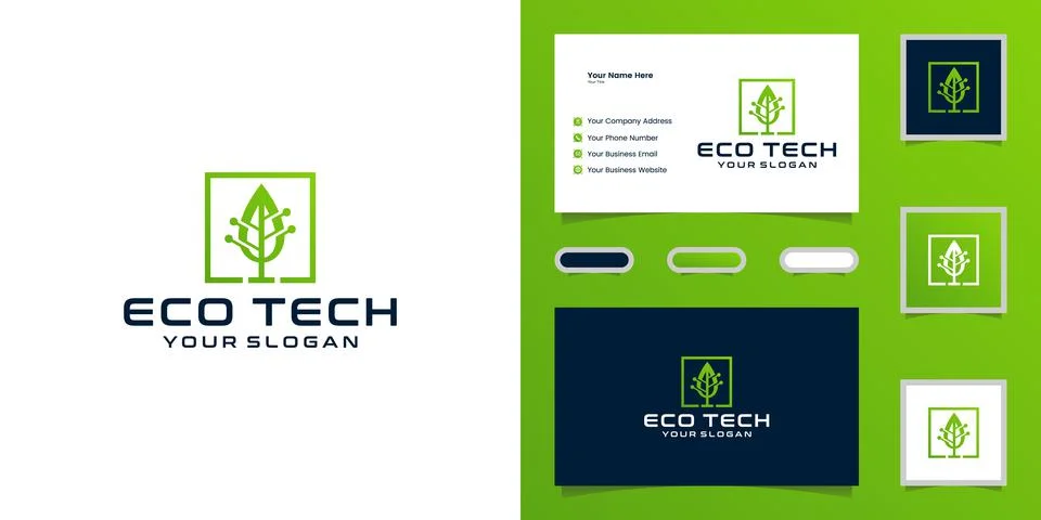 Tree Tech Logo Design Concept and business card 스톡 일러스트