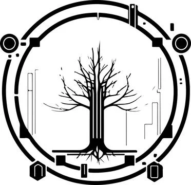 Tree tech logo. Digital tree. Good for t-shirt print design 스톡 일러스트