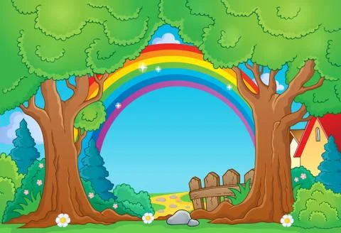 Tree theme landscape - illustration. Stock Illustration