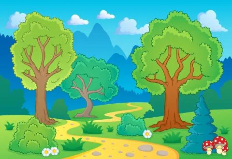 Tree theme landscape - illustration. Stock Illustration