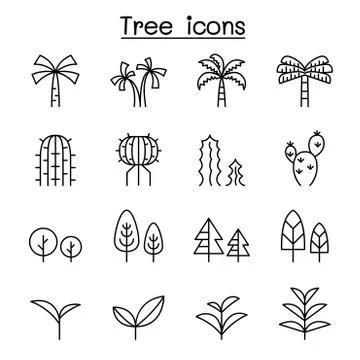 Tree thin line icon set Stock Illustration