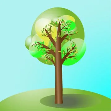 Tree with three leaves color Illustrazione stock
