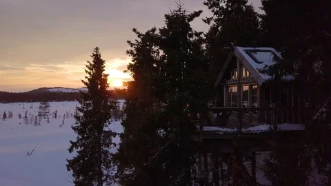 Tree top cabin, Norway Stock Footage 128111574