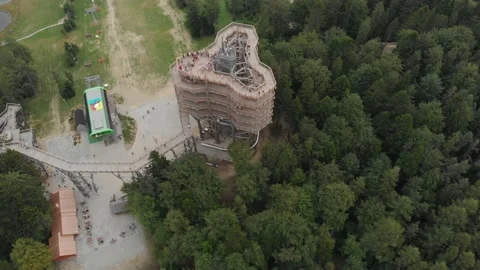 Tree top observation tower in resort town Krynica-Zdroj in summer Stock Footage 141411264