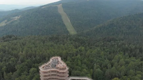 Tree top observation tower in resort town Krynica-Zdroj in summer Stock Footage 141411299