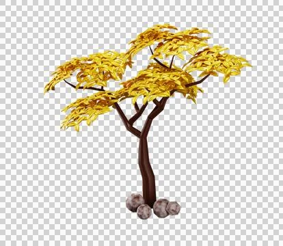 Tree on transparent background, real tree yellow leaf isolate die cut Stockillustratie