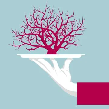 The tree is in the tray. Isolated on blue background. Stock Illustration