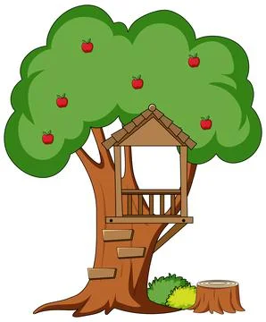 Tree with tree hole cartoon style isolated on white background Stock Illustration