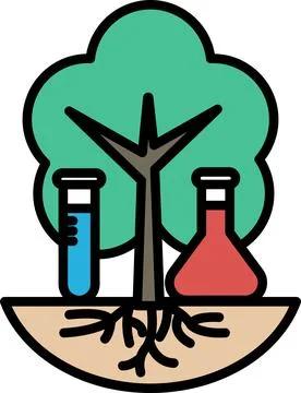 A tree with a tree trunk and two beakers on the ground 스톡 일러스트