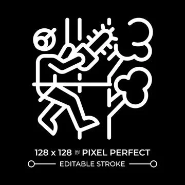 Tree trimming white linear icon for dark theme Stock Illustration