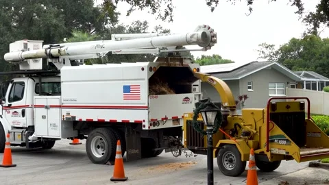 Tree Trunk and Branch Grinding Equipment Attached to a Truck Stock Footage 168959679