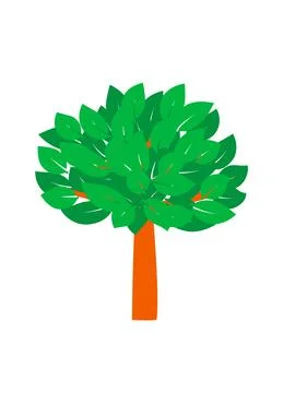 Tree with trunk and branches, with green leaves, vector clip-art Illustrazione stock