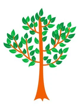 Tree with trunk and branches, with green leaves, vector clip-art Stock Illustration