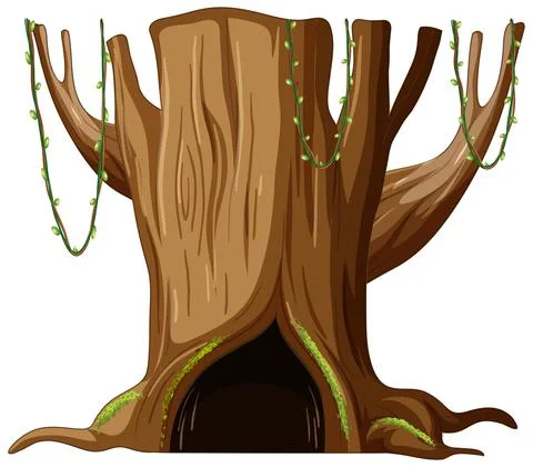 Tree trunk with big hollow Stock Illustration