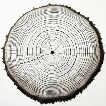 Tree trunk growth year lines. Black and white graphic Stock Illustration