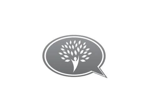 Tree trunk with head and green leaves logo design illustration in chat icon Stock Illustration