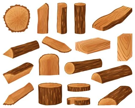 Tree trunk, logs, trunks, wooden boards, stumps, vector illustration. Stock Illustration