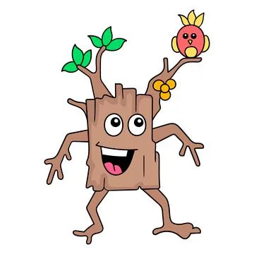Tree trunks are celebrating a beautiful spring, doodle icon image kawaii Stock Illustration