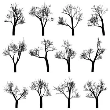 Tree trunks silhouettes set, hand drawn vector design elements Stock Illustration