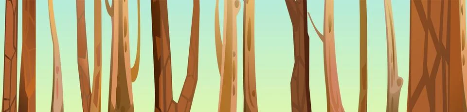 Tree trunks. View of trees. Scenery Landscape. Fun cartoon style. Vector Stock Illustration