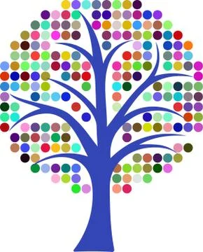 Tree vector with green colored bubbles around the branches isolated on a white Stock Illustration