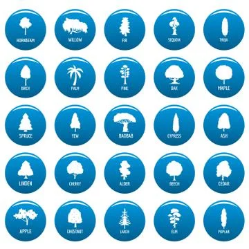 Tree vector icons set blue, simple style Stock Illustration