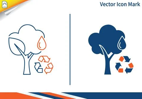 Tree with water drop and recycle symbols representing nature conservation. Illustrazione stock