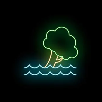 Tree in water neon icon representing flood Stock Illustration
