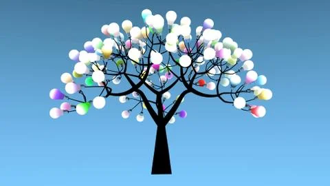 Tree whose leaves are colored light bulbs. 3D Rendering Stock Illustration
