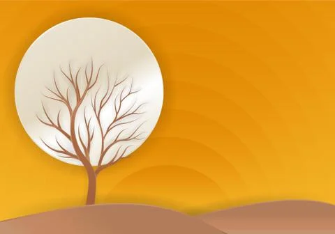 Tree winter with full moon  Mid Autumn Festival ,paper art style Stock Illustration