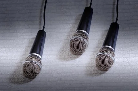 Tree wired microphones Foto stock
