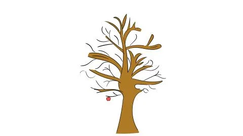 Tree without leaves and with alone red apple, loneliness Illustrazione stock