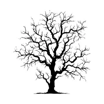 Tree without leaves black silhouette. Black branch tree or naked tree. Forest Stock Illustration