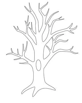 Tree without leaves with a hollow - vector linear picture for coloring, logo Illustrazione stock