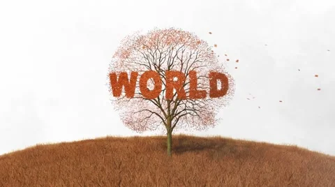 Tree with the word world, fall leaves Stock Footage 43736932