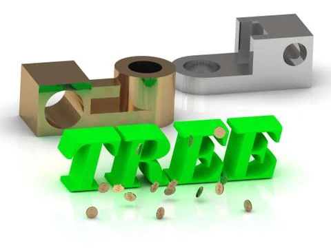 TREE- words of color letters and silver details and bronze details on white b Stock Illustration