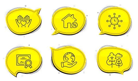 Tree, World time and Loan house icons set. Hold heart sign. Vector Ilustración de archivo