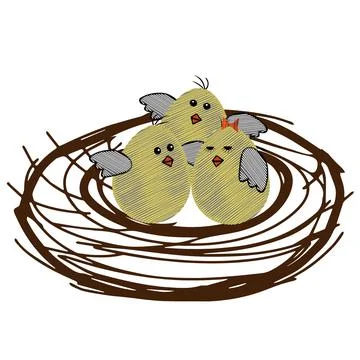 Tree Yellow scribble Vector Easter eggs or chickens are in the nest isolated Stock Illustration