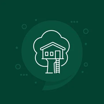 Treehouse icon, a cabin on tree linear vector Stock Illustration