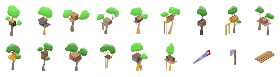 Treehouse icon set. Tree house icons showing different designs and building.. Ilustración de archivo