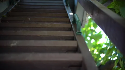 Treehouse steps that lead to the upper level, beautiful day Stock Footage 140158909