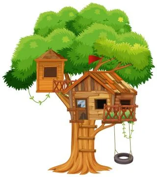 Treehouse with swing on the tree Stock Illustration