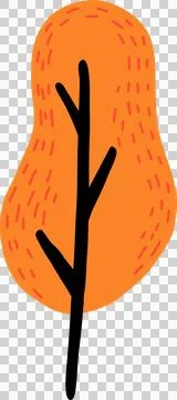 Treelike form is floating in flat icon, showing orange canopy, red dashes on イラスト素材