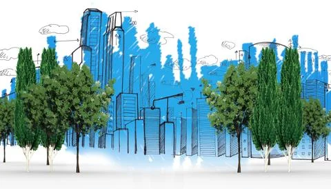 Trees against blue skyline Ilustración de archivo