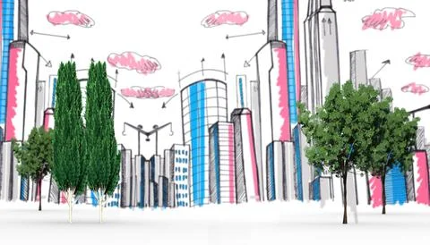 Trees against skyline illustration Ilustración de archivo