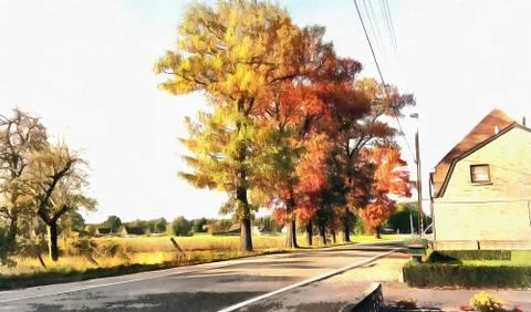 Trees along the road Stock Illustration